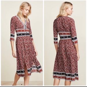 Sea New York Tallulah Empire Waist Silk Midi Casual Maxi Dress.